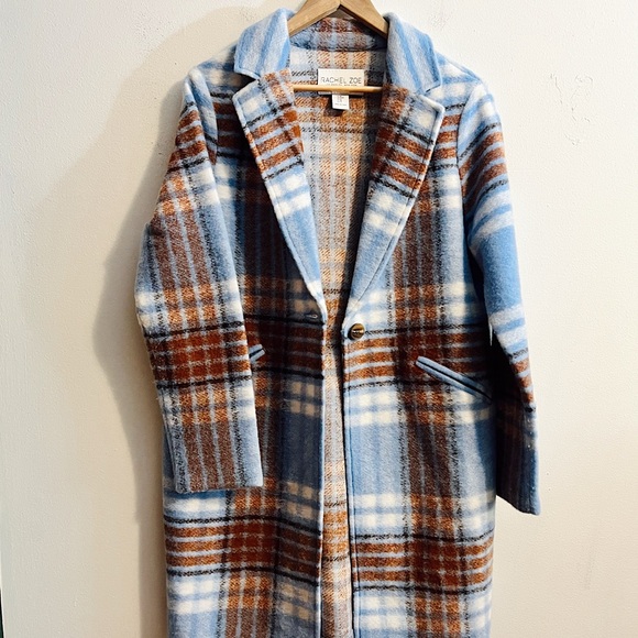 Rachel Zoe Jackets & Blazers - Rachel Zoe Light Blue Plaid Wool-Blend Trench Coat